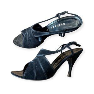 Vintage Herbert Levine Black Suede Slingback Heels 7.5M, Stiletto Heel, 60s
